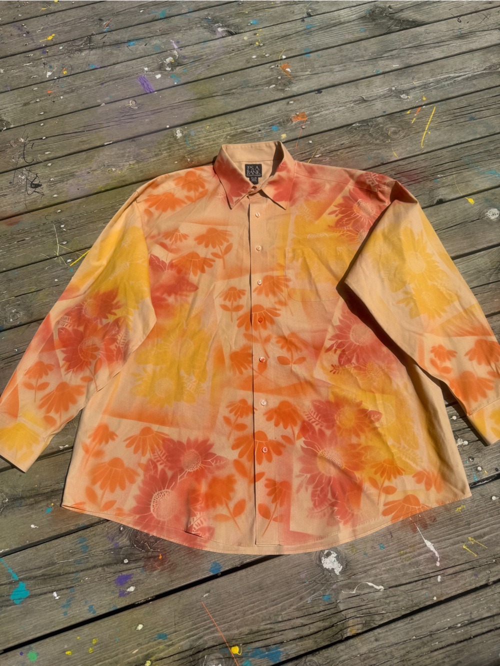 Hand Painted Sunflower Oversized Shacket Women XL 2XL Fall Colors Upcycled Art - Picture 9 of 13